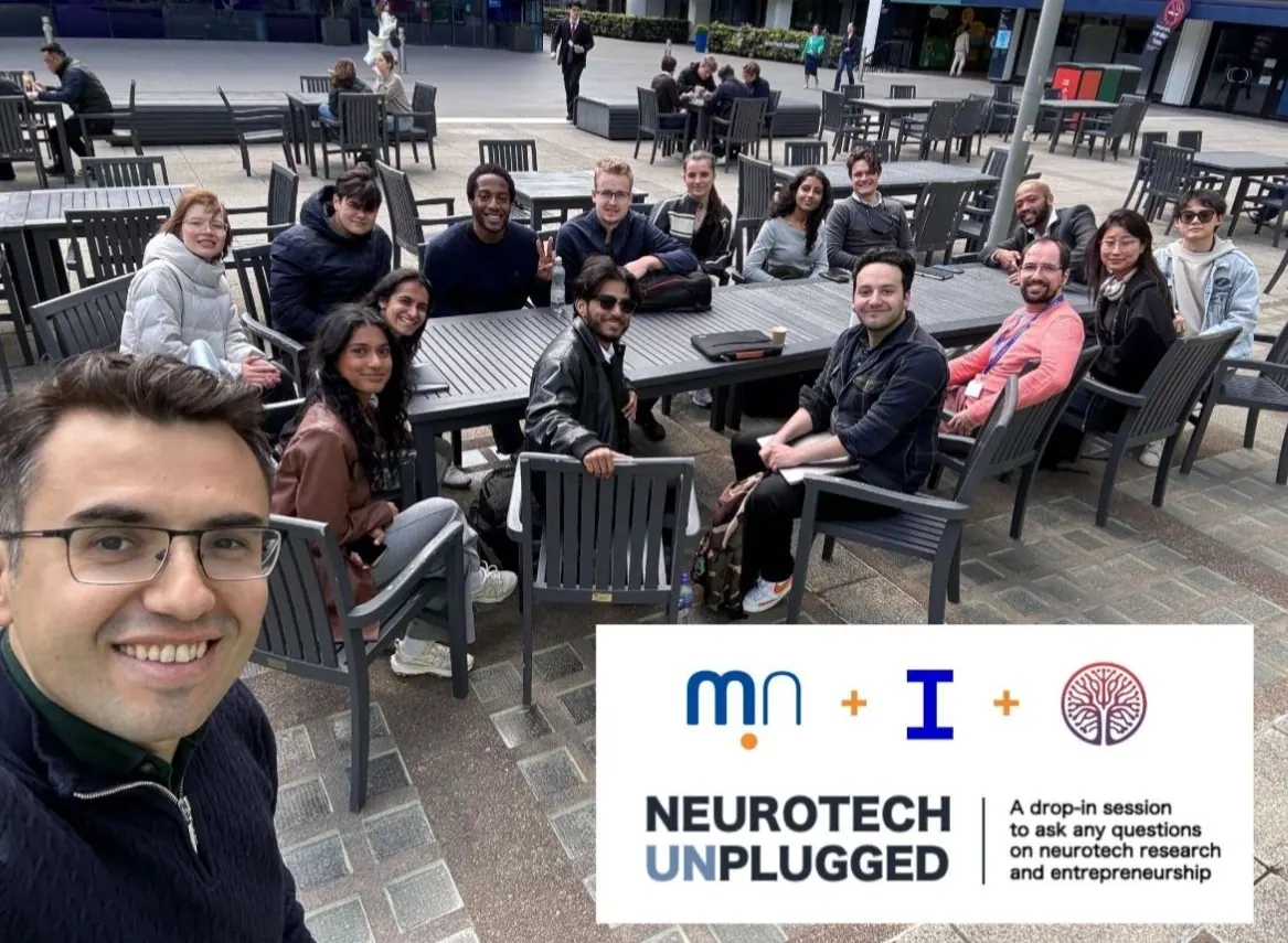 Students gathered outdoors at a Neurotech Unplugged drop-in session